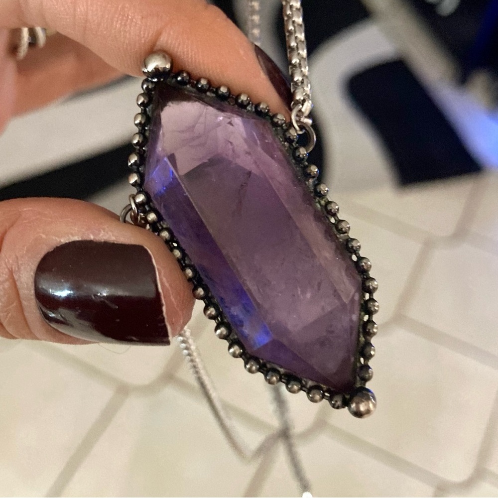 Natural purple amethyst crystal gemstone boho goth moon charm - Picture 2 of 14